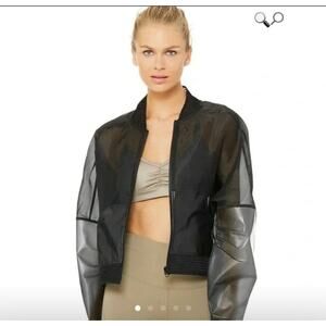 Alo Yoga Black Translucent Cropped Sheer Jacket Size Small Pre-owned